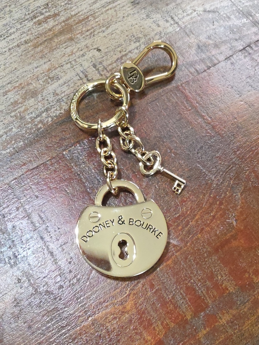 Dooney & Bourke Gold Tone Lock Key DB Purse Charm Keychain New